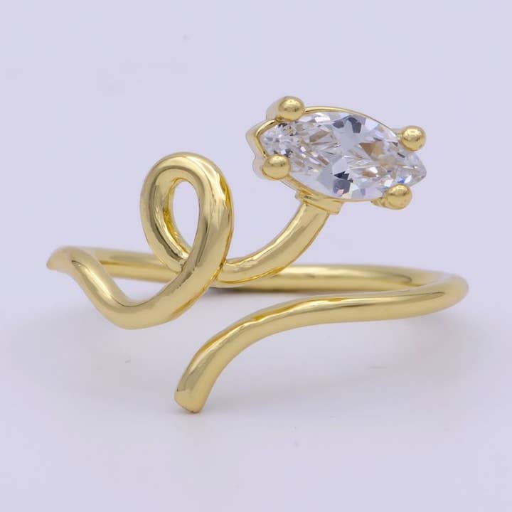 Aim Eternal - Wholesale Single Stone/Solitaire Ring - 14K Gold Filled Marquise CZ Vine Curled Band Ring | U1490