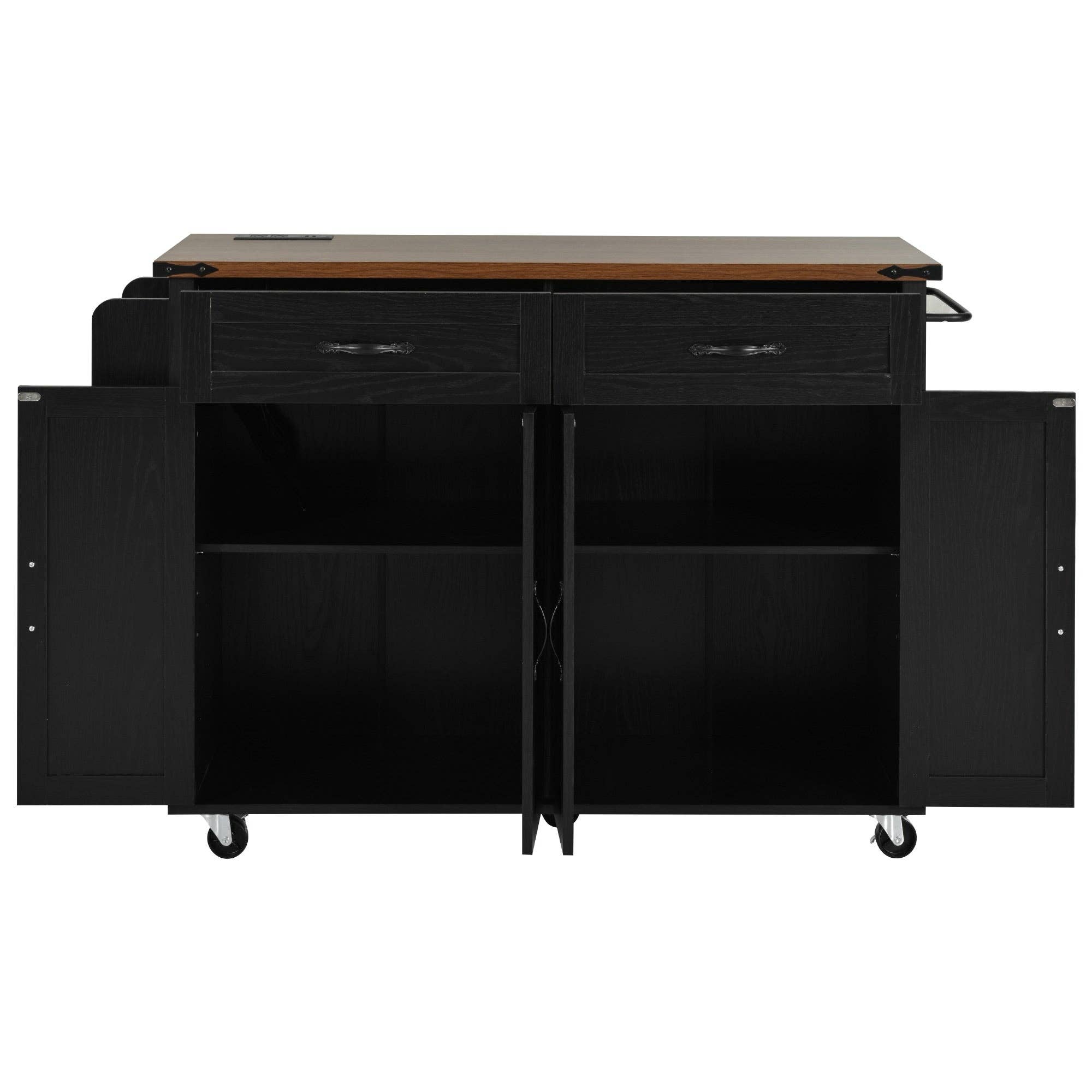 Orange County Decor - Wholesale Kitchen Storage/Organizer - K&K 53.5''Farmhouse Kitchen Island With Power Outlet, Kitchen Storage Island With Drop Leaf, Spice Rack And Drawer, Rolling Kitchen Cart On Wheels, For Home, Kitchen And Dining Room, Black Black25