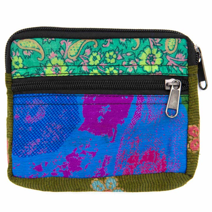 Multi Recycled Sari Double Zip Purse for wholesale on Faire9