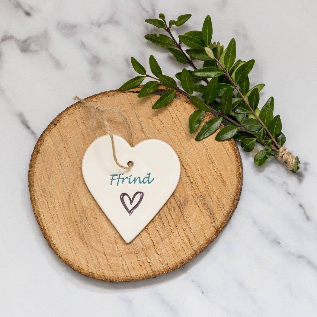 Broadlands Pottery - Wholesale Ornament - Welsh - Ffrind - Handmade ceramic heart
