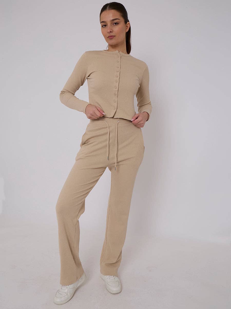 AX Labels - Wholesale Top & Pant Set (NOT Loungewear) - Women's - Ribbed Front Button Detail Top & Wide Leg Trouser Co-ord53