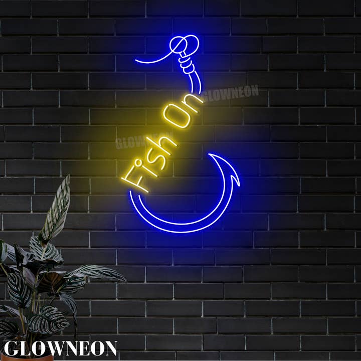 Glow Neon - Wholesale Neon Sign - Fish Hook Led Wall Art, Fishing Club Open Neon Wall Decor