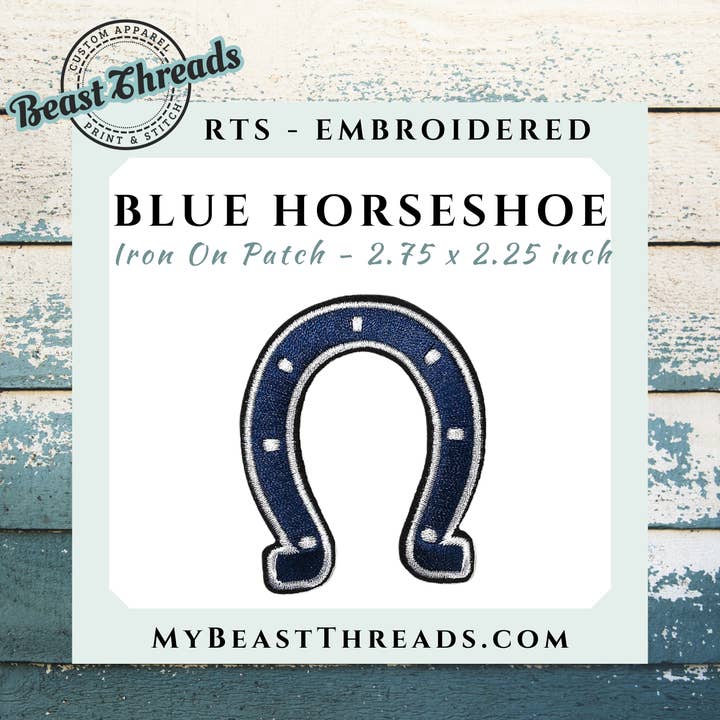 Blue Horseshoe Embroidered Patch - RTS for wholesale by Beast Threads LLC
