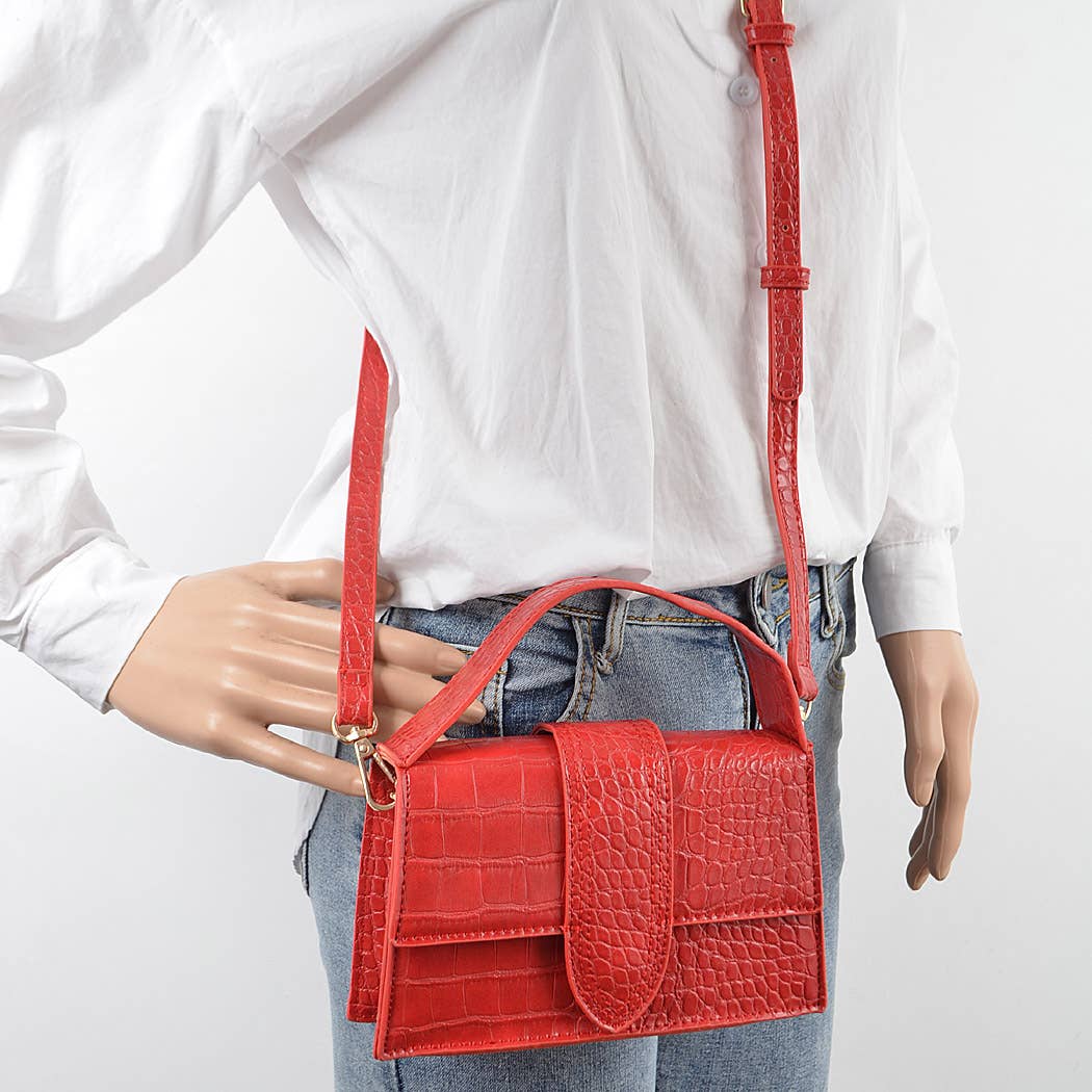 3AM BY H&D ACCESSORIES - Wholesale Crossbody Bag - Women's - Faux Croc Top Handle Crossbody Bag7