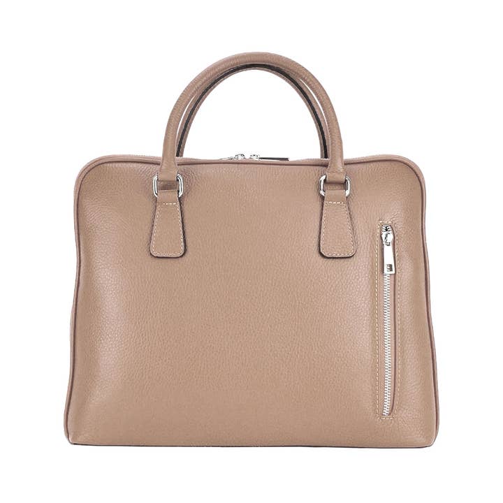 Kaili mood / RENATO BORZATTA - Italy since 1978 - - Vente Porte-document – unisexe - RB1019AQ | Serviette d’affaires unisexe en cuir véritable Made in Italy, bandoulière amovible, fermetures mousquetons en métal nickelé brillant - couleur taupe - Dimensions : 37 x 29 x 6,5 cm7