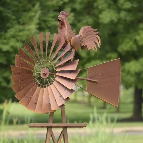Zaer Ltd. International - Wholesale Wind Spinner - 8ft. Tall Large Iron Windmill Stand with Rooster "Oscar"1