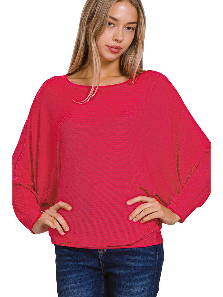 42POPS - Wholesale Knit Sweater - Women's - `.Ribbed Batwing Long Sleeve Boat Neck Sweater12