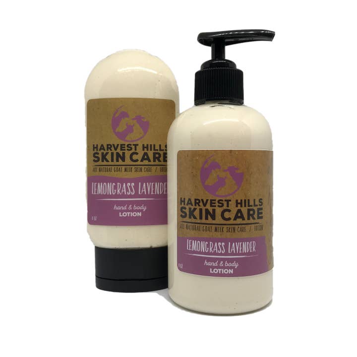 Lemongrass Lavender Goat Milk Hand and Body Lotion for wholesale by Harvest Hills Skin Care, LLC