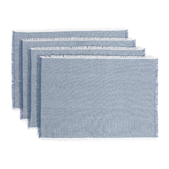 over&back - Wholesale Placemat - Over&back Set of 4 Woven Frayed Chambray Placemats