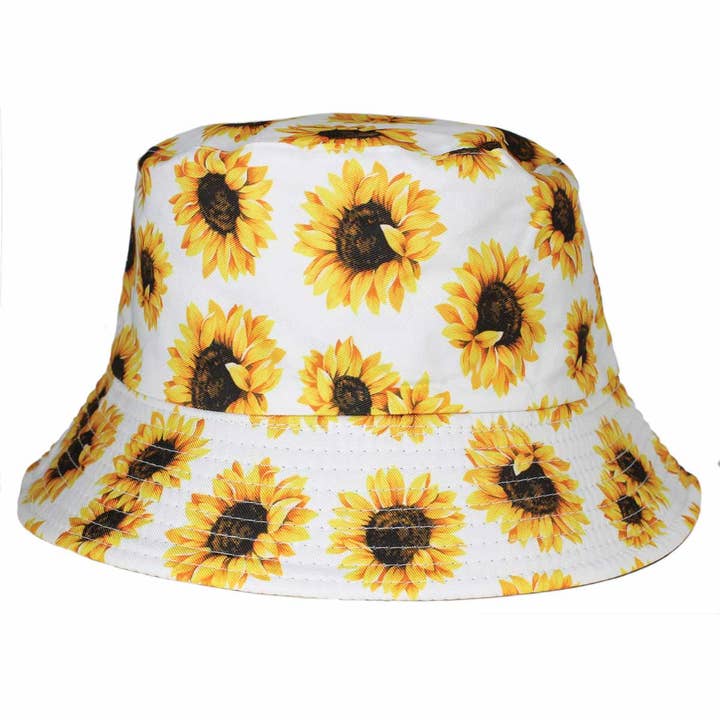 Sunflower Print White Bucket Hat for wholesale by ZAD