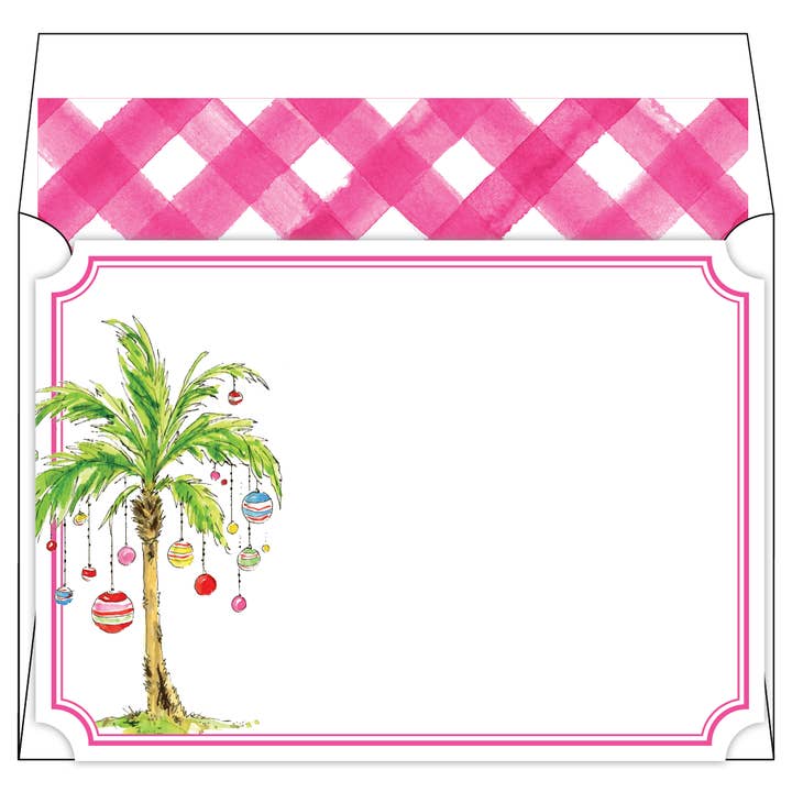 Palm Tree Pink Buffalo Check Social Papirvarer for engroshandel hos RosanneBeck Collections
