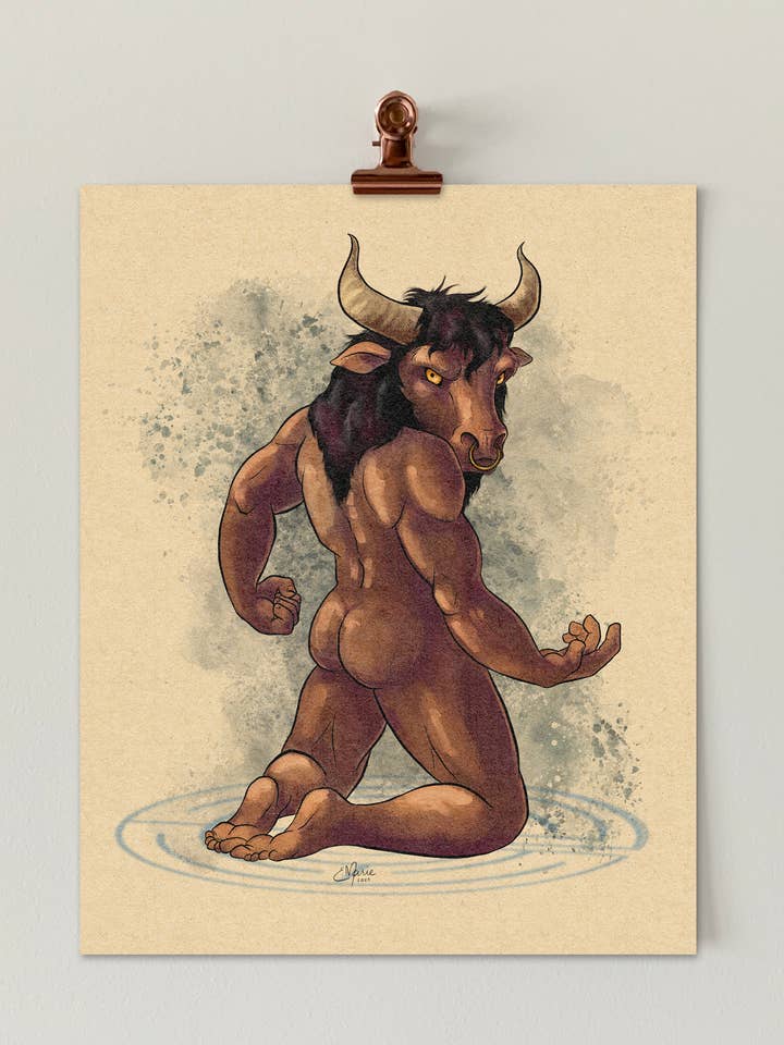 Minotaur Pinup 8x10 Art Print | greek mythology | spicy for wholesale by Elissa Marie Creative