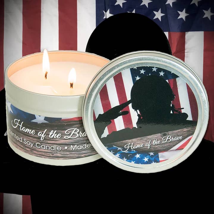 Tin Collection - Home of the Brave, Only $4.95 ea. for wholesale by The Candle Cottage & DUOS Dual Fragrance Candles