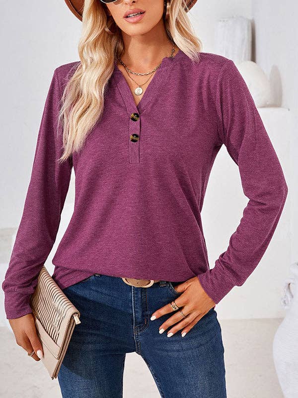 UZ Wholesale Store – Engroshandel Tunika - Dame – Løse T-shirts med V-hals med split-joint med lange ærmer8