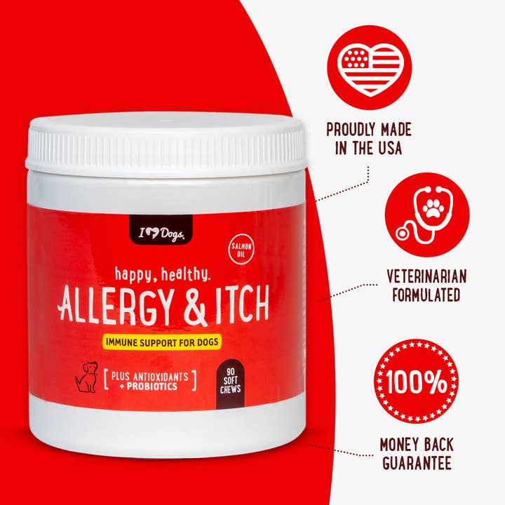 iHeartDogs.com – wholesale Pet supplement – Dog – iHeartDogs Allergy & Itch Relief Chews for Dogs with Salmon Oil, Quercetin, Colostrum, Antioxidants and Probiotics — 90 Count - Faire2