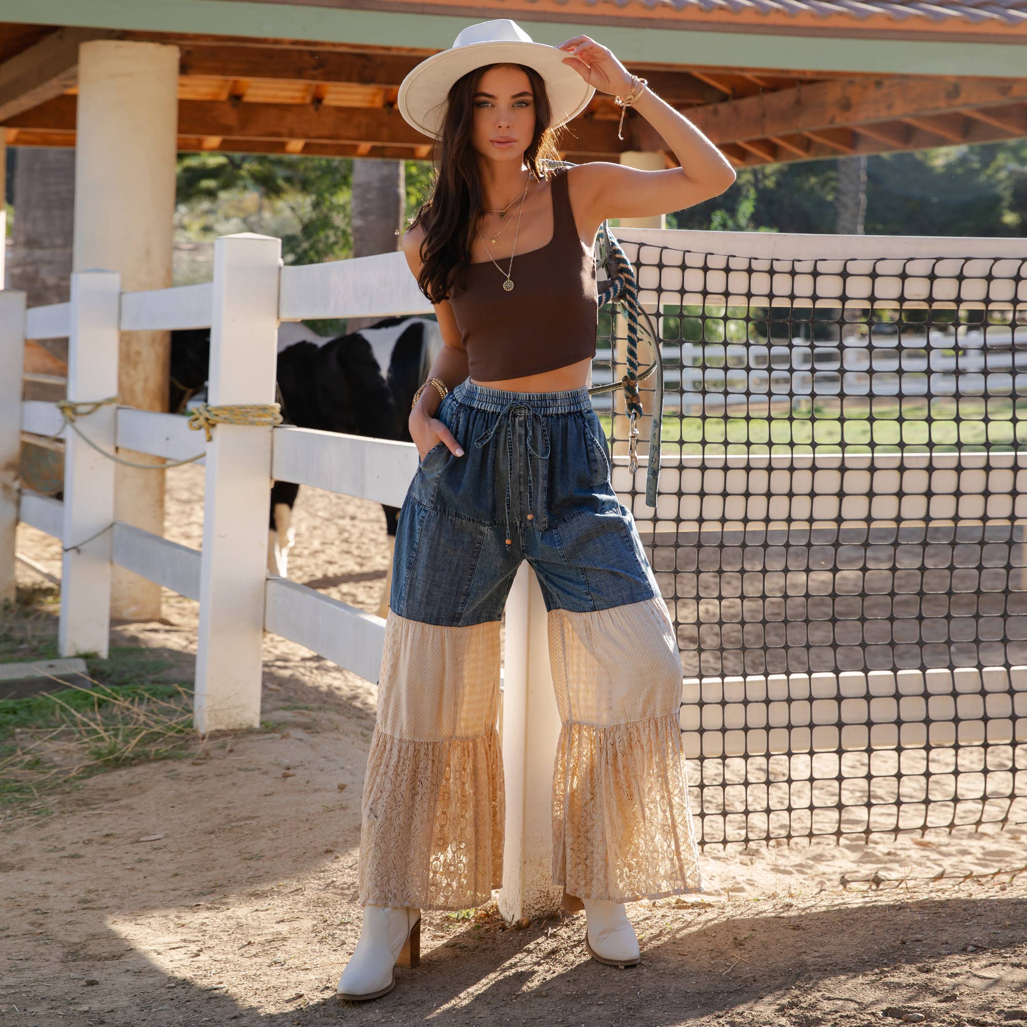 Young Threads - Venta al por mayor Pantalones - Mujer - Pantalones de Encaje y Punto con Inserciones de Parche en Denim de Capas Boho (Nuevo)20