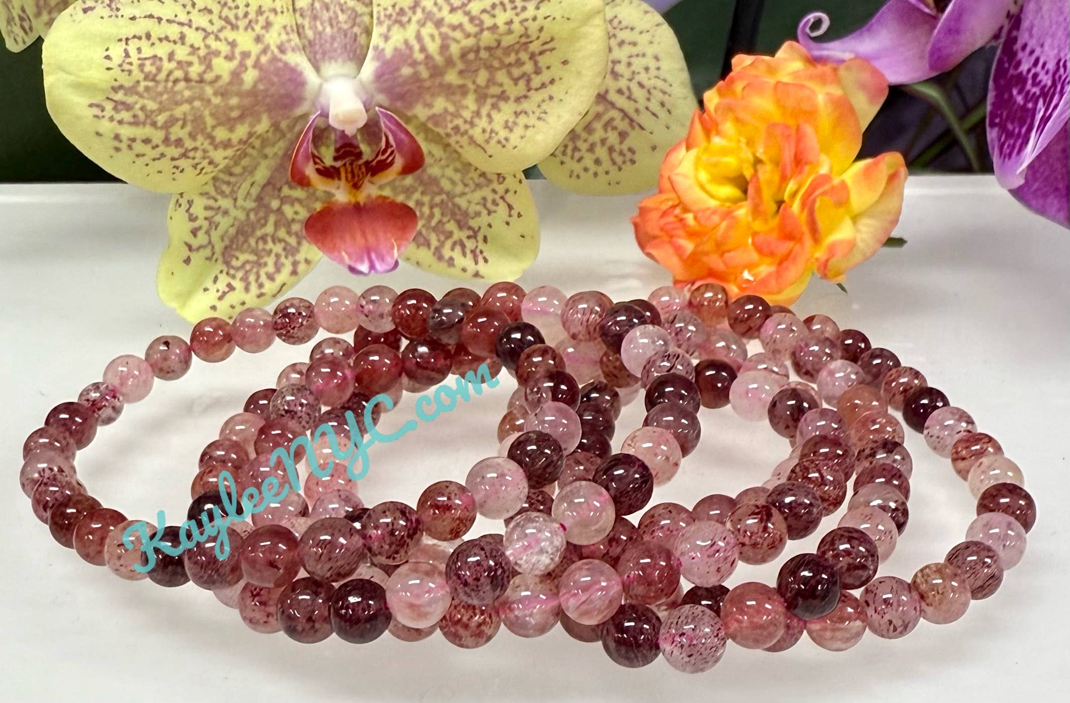 KayleeNYC - Wholesale Beaded Bracelet - Strawberry Quartz 6mm 7.5” Crystal Healing Stretch Bracelet 4