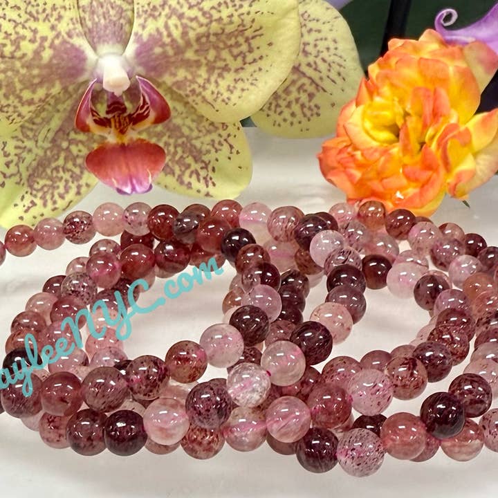 KayleeNYC - Wholesale Beaded Bracelet - Strawberry Quartz 6mm 7.5” Crystal Healing Stretch Bracelet 4