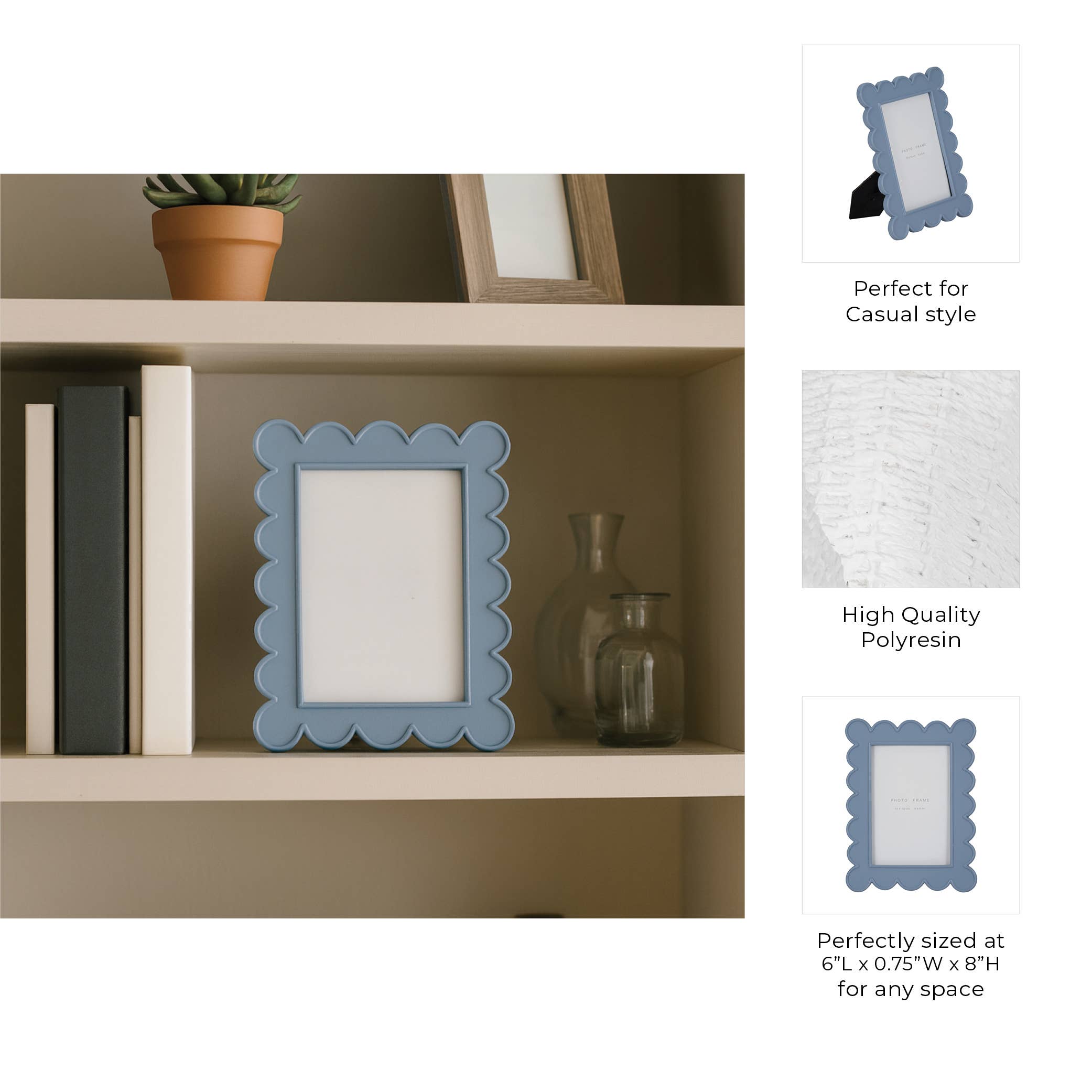 Sagebrook Home - Wholesale Picture Frame - Photo Frame - Blue Resin/Glass Scallop Edge, 4x6 in.4