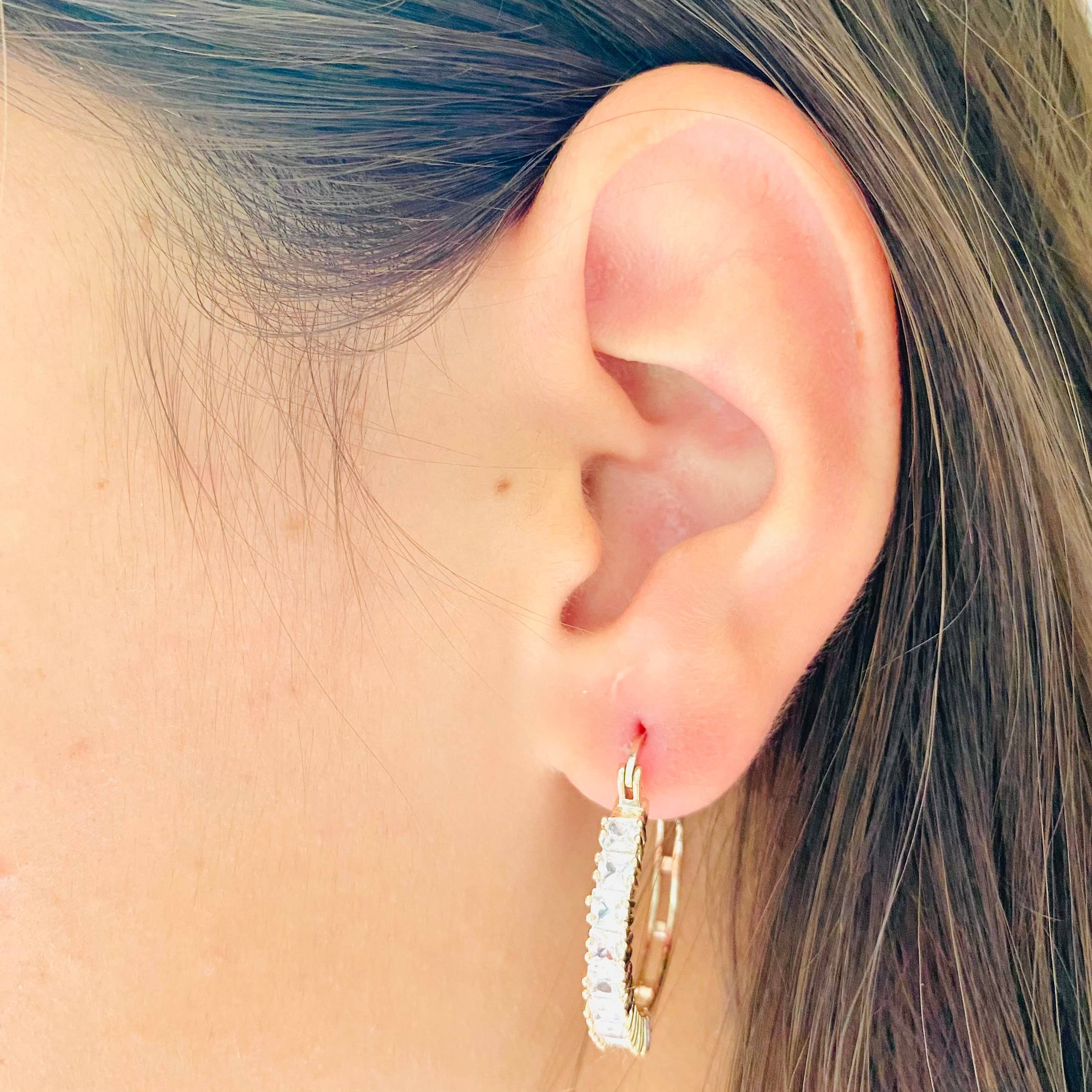 Housegoldjewelry - Wholesale Hoop Earrings - Baguette Hoops, Eternity Hoop Earrings, Cubic Zirconia Diamo3