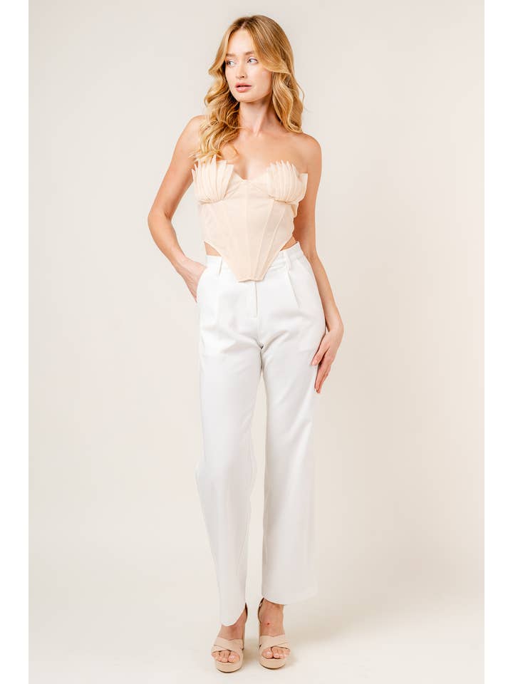 PESCA TOP CORTO A BUSTIER CON LACCI SUL RETRO, CORSETTO A CONCHIGLIA PLISSETTATA, TI4297FO in vendita all'ingrosso su Faire4