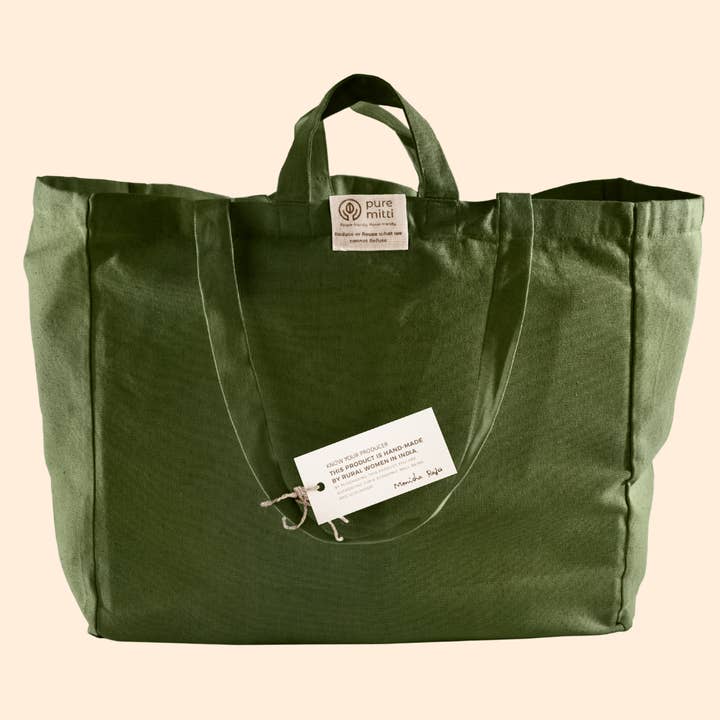 Pure Mitti - Wholesale Tote Bag - Unisex - Sustainability Love:Multi-Pocket Cotton Tote Sage Green1