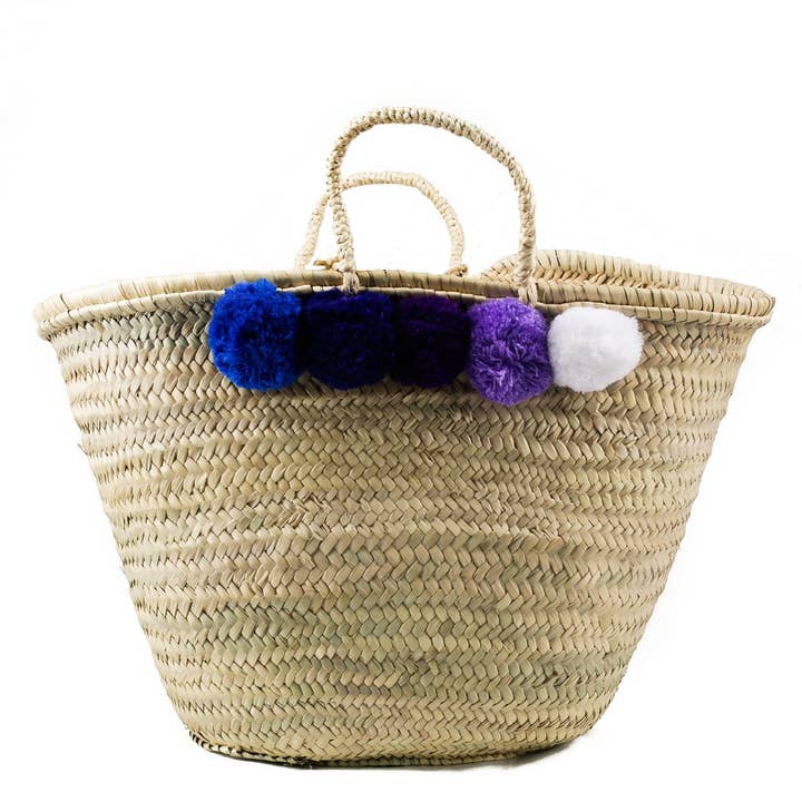 Personalized straw bag with pompoms, beach bag, straw tote for wholesale by craftberber