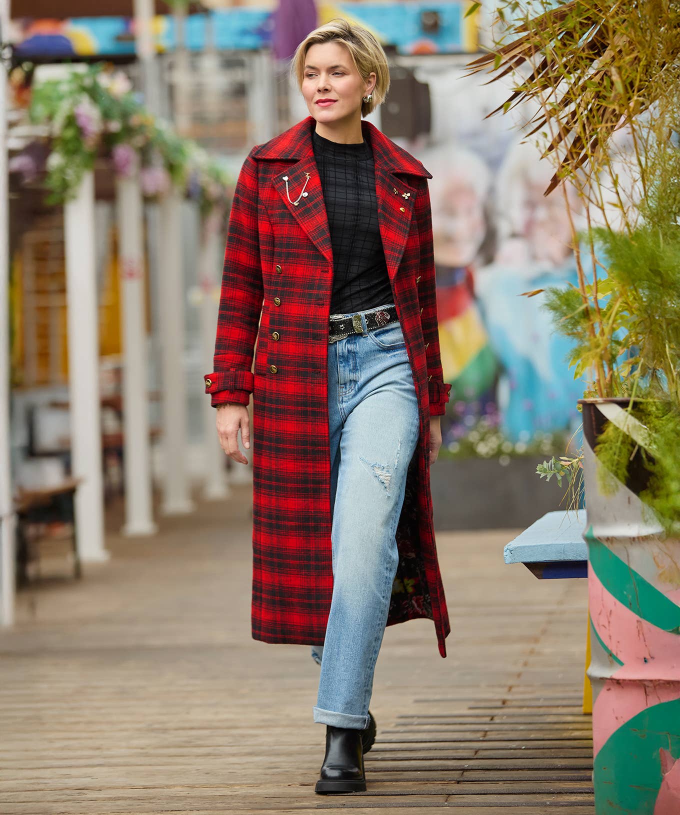 Red Suzi Check Maxi Coat for wholesale on Faire2