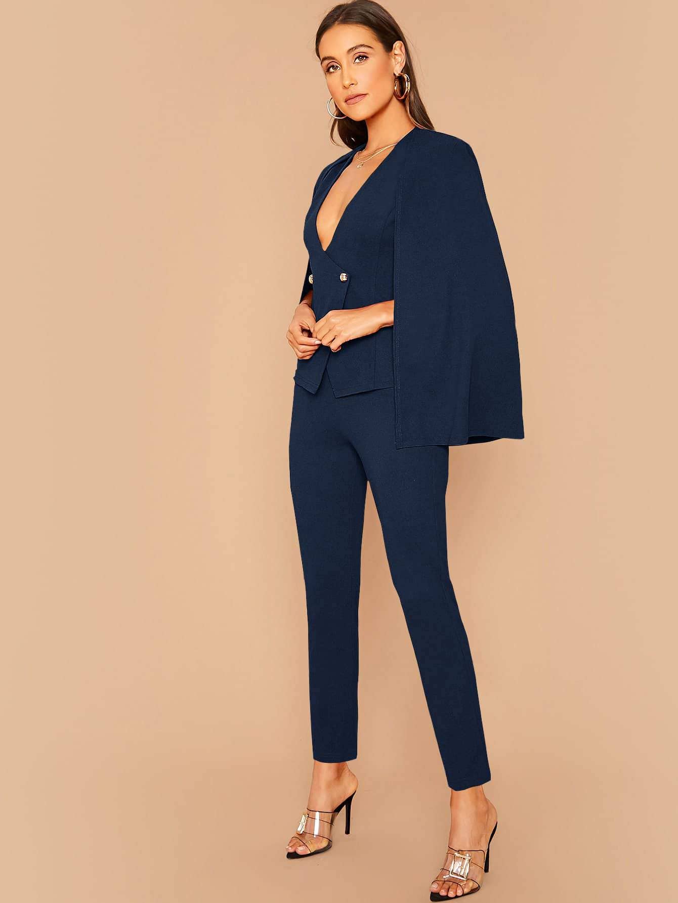 Flarix – wholesale Suit set – Women′s – double breasted cape blazer and tailored pants set2