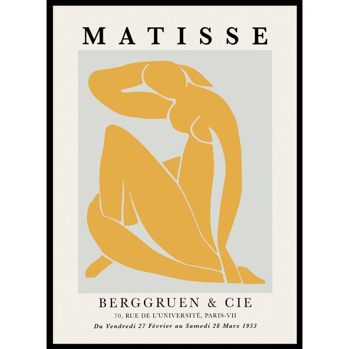 Henri Matisse Exhibition Poster, Featuring Blue Nude II (reimagined in Yellow) for wholesale by Rock Paper Scissors Wall Art