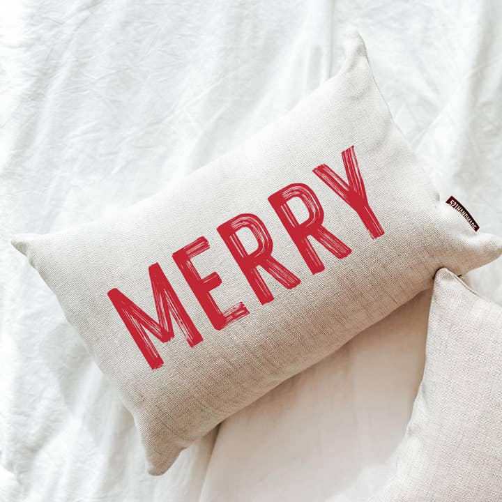 Merry Holiday Pillow in Red for wholesale by 521handmade