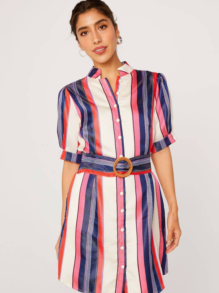 Vestido Georgina Jacquard a Rayas Costeras en Clavel para venta al por mayor de Abbey Glass