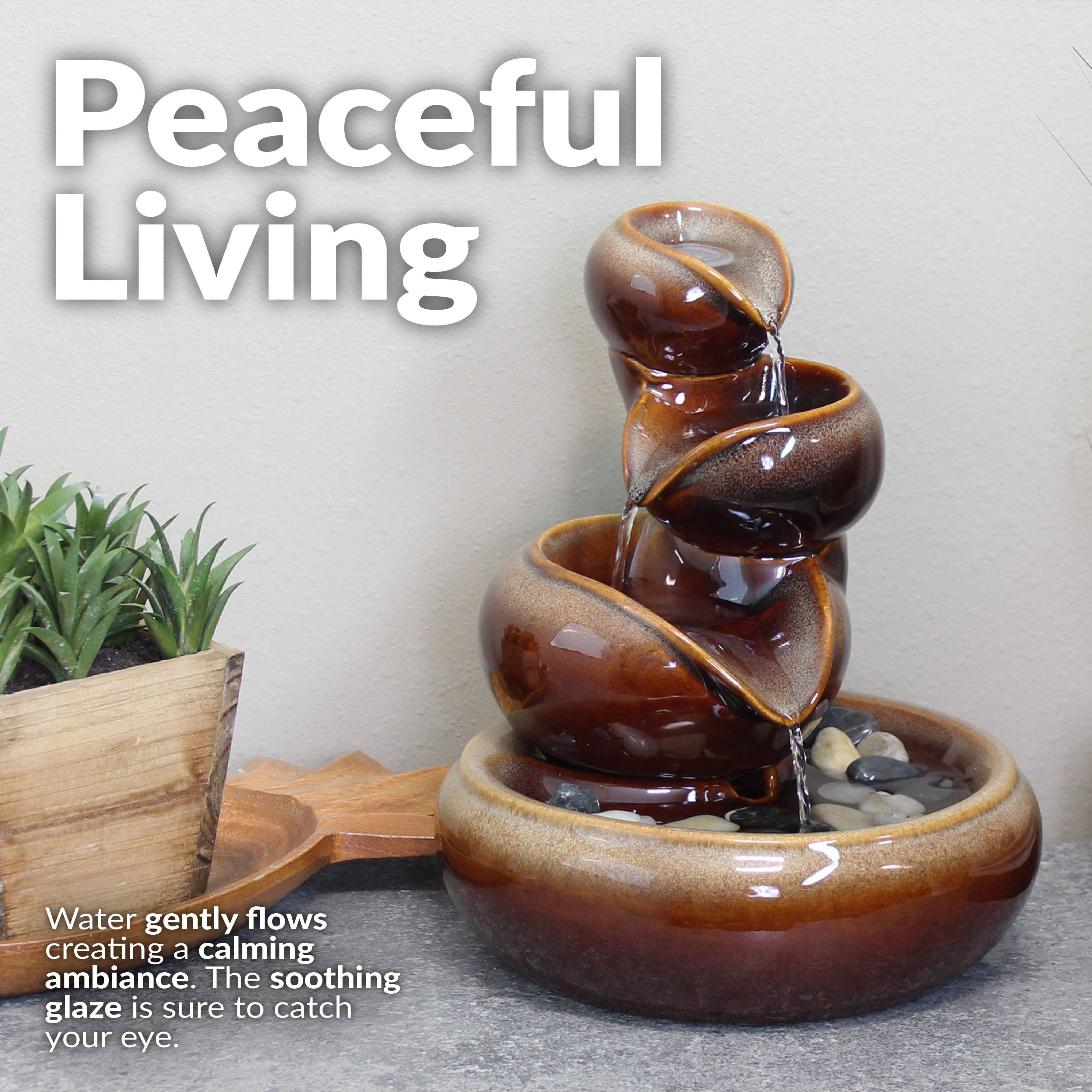 Sunnydaze Decor - Wholesale Decorative Tabletop Object - Tiered Vessels Ceramic Indoor Water Fountain - 10 in - Brown2