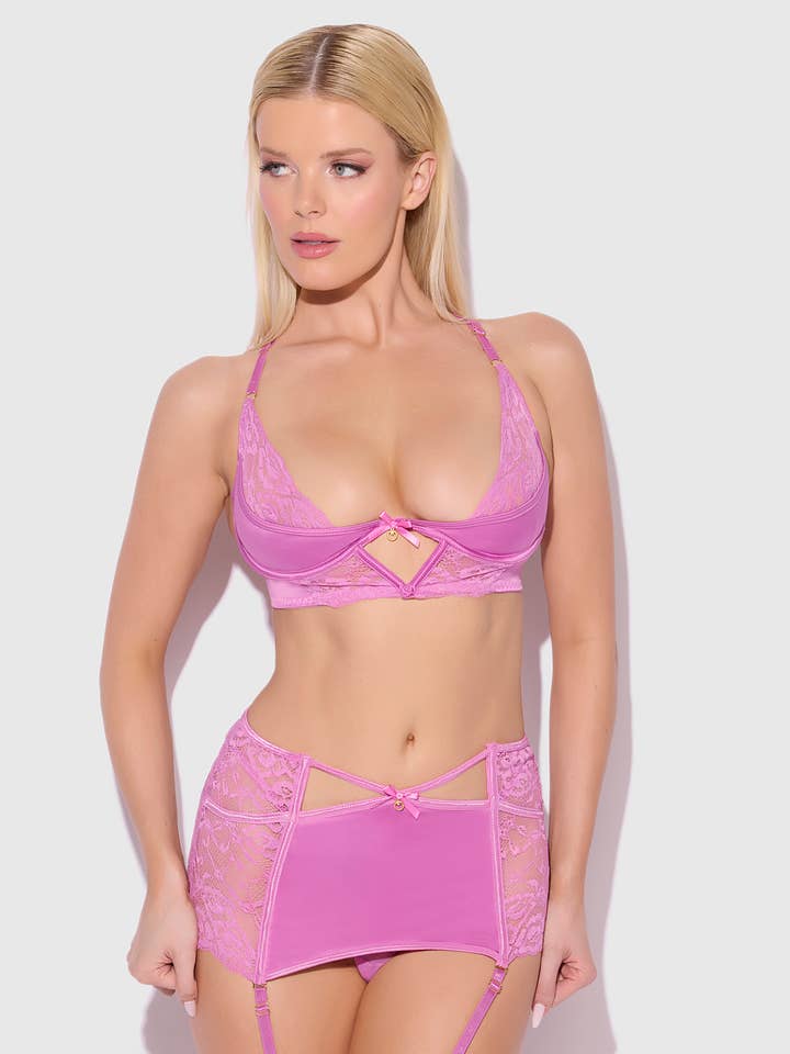 CONJUNTO DE SUJETADOR NATASHA MICRO Y ENCAJE, FALDA LIGUERO Y TANGA para venta al por mayor de House of Desire