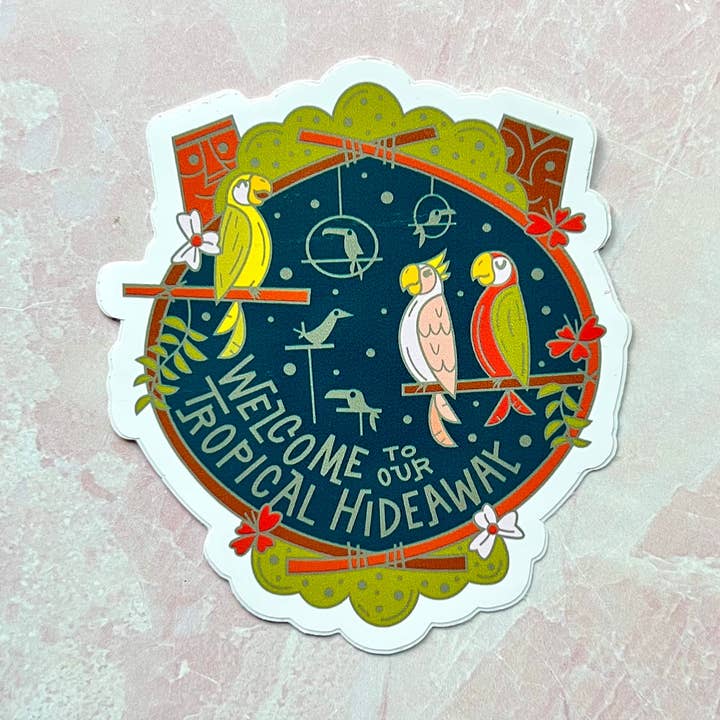 Tropical Hideaway Tiki Room Sticker for wholesale by Charmed & Cozy