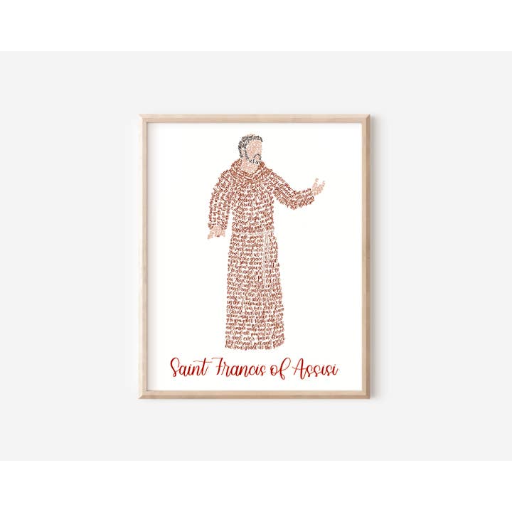 Saint Francis of Assisi - Catholic Calligraphy Art for wholesale by Abiding Light Designs