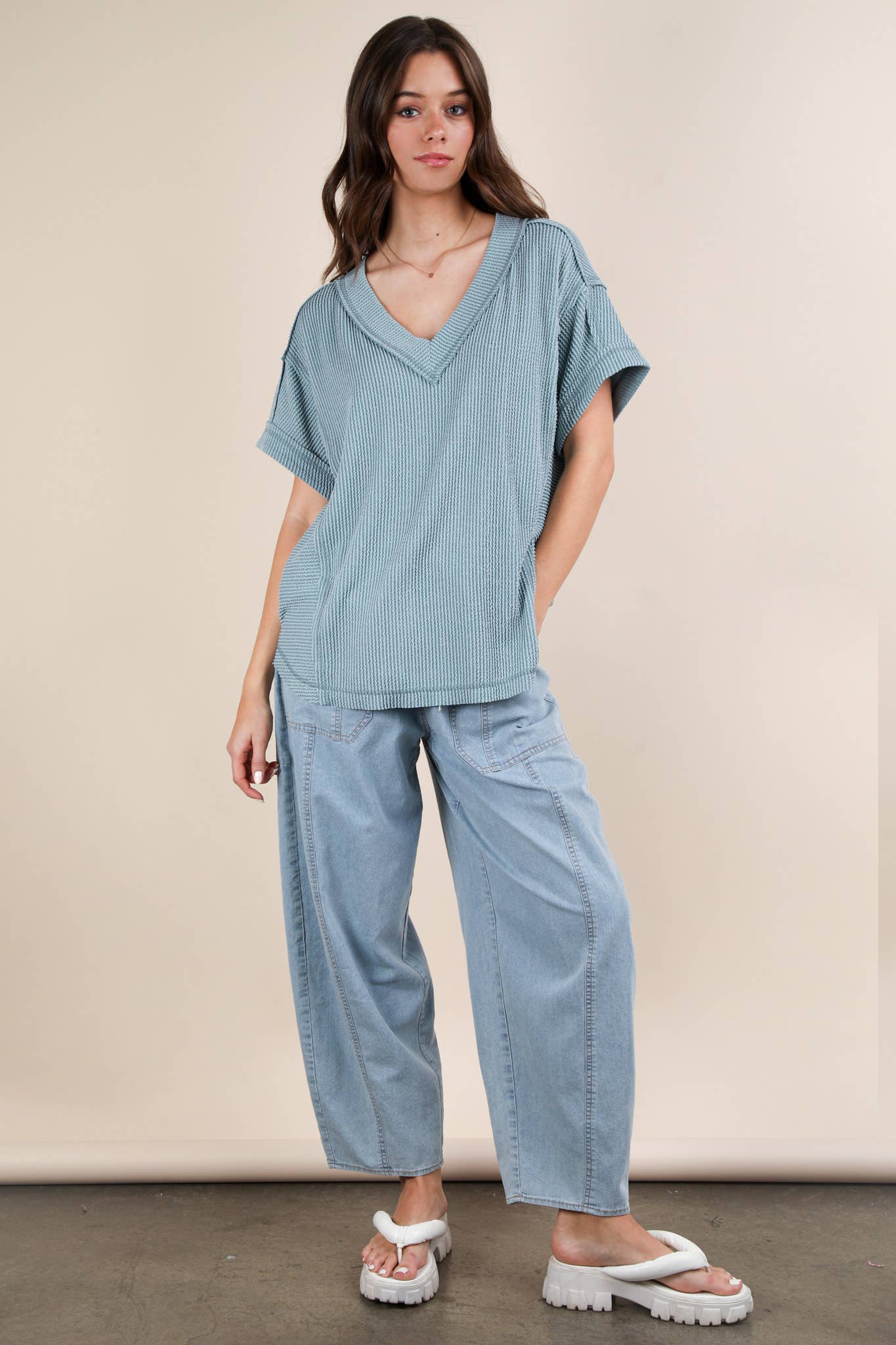 VERY J – wholesale Knit top – Women's – NT12075-Soft Two Tone Casual Comfy Ribbed Knit Top14