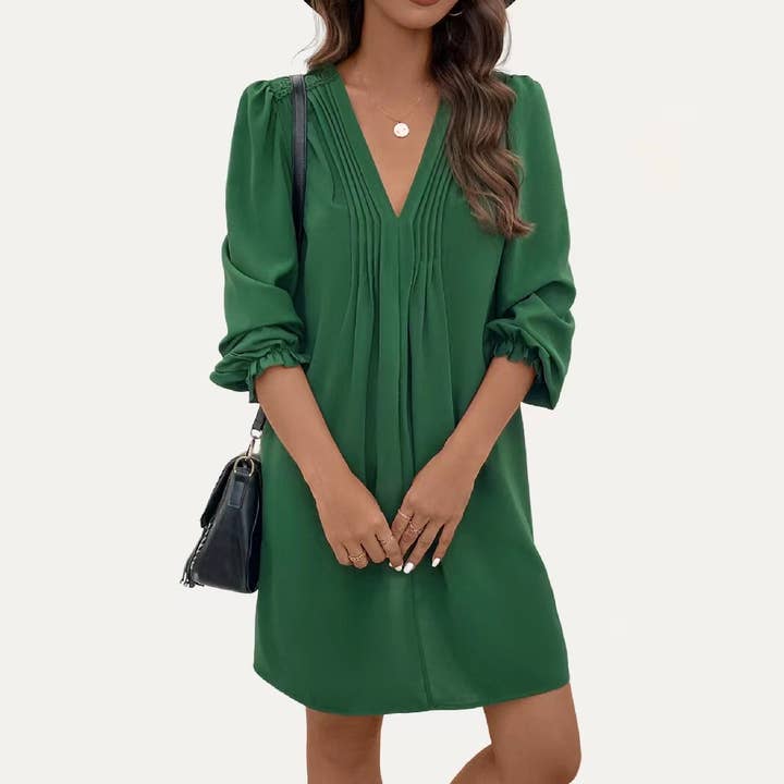 Cutie Solid V Neckline Long Sleeves Mini Dress for wholesale by The Moment Collection