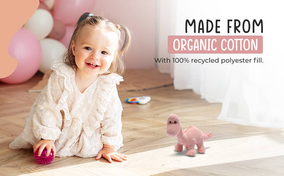 Best Years Ltd – wholesale Handheld rattle – Baby – Knitted Organic Cotton Pink Diplodocus Dinosaur Baby Rattle8