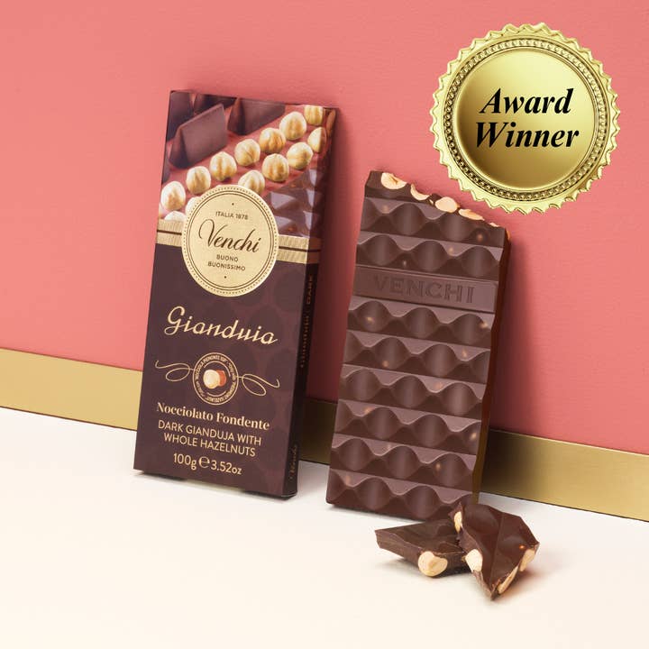 Venchi - Vente Barre chocolatée - Tablette de chocolat noir Gianduja aux noisettes - Gourmet italien