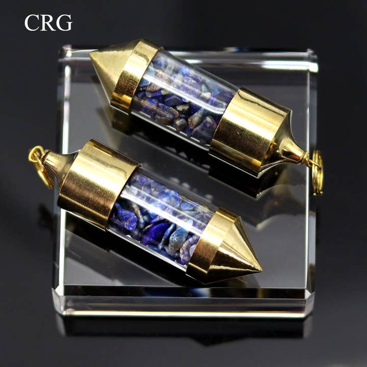 SET OF 2 - Lapis Lazuli Gemstone Chips in Bottle Pendant for wholesale by Crystal River Gems LLC