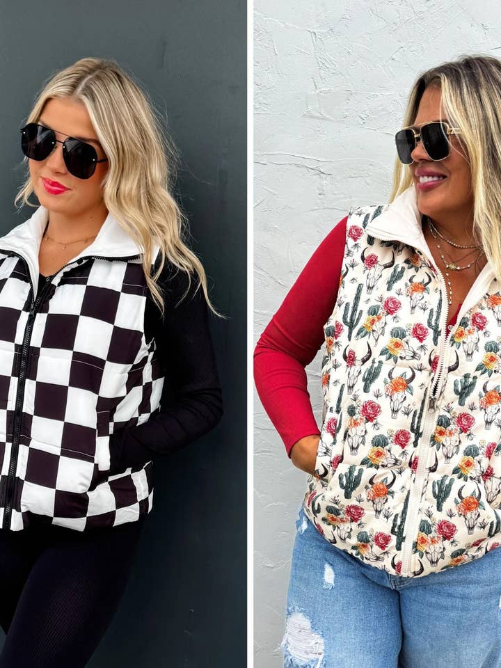 Bella Nova Style Co - Wholesale Outerwear Vest - Women's - PREORDER: Puffer Vest in Two Prints