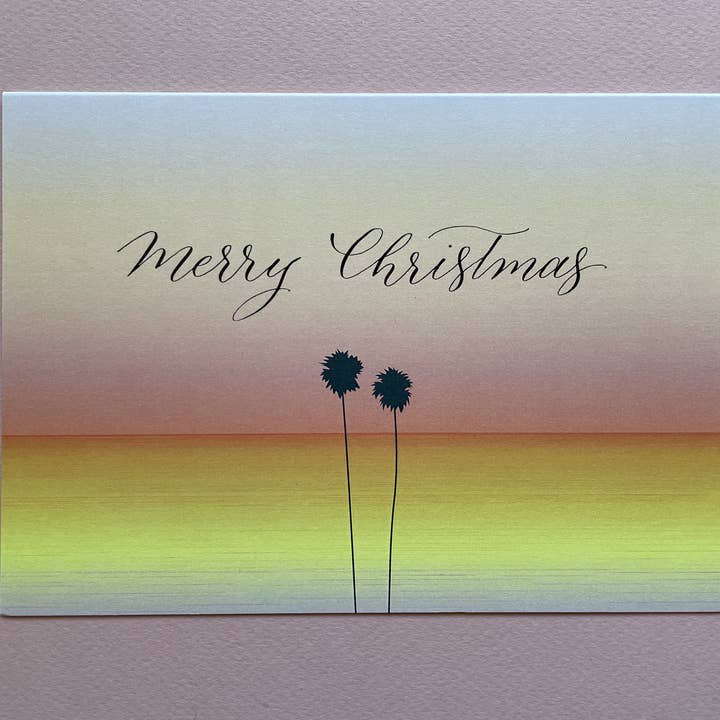 Tarjeta de caligrafía | Feliz Navidad Los Ángeles Pink Gradient Caligraphy para venta al por mayor de everybuddy