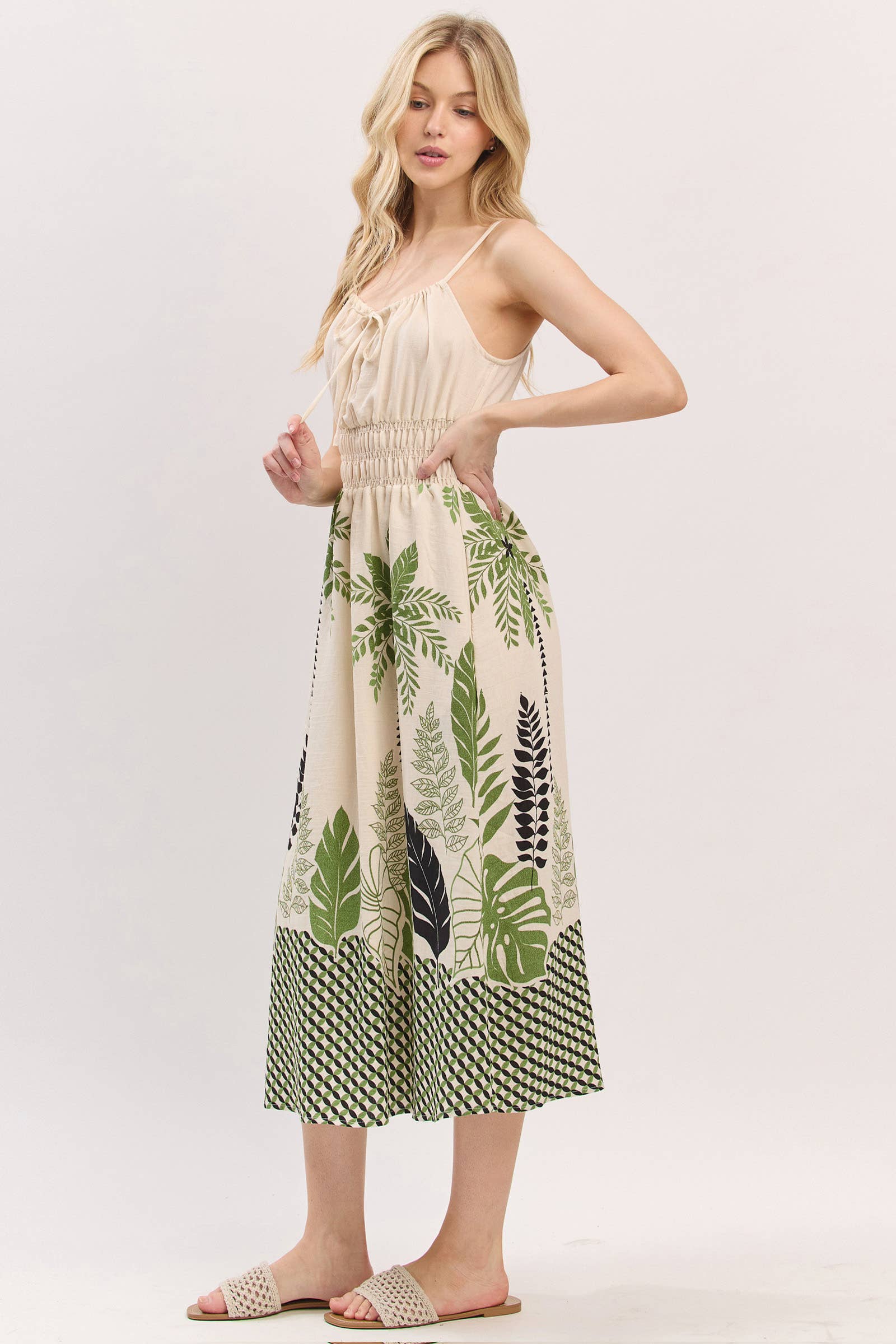 Final Touch – Vestido - Mulher por atacado – Vestido Midi com Detalhe de Smok na Cintura - VND40906C8