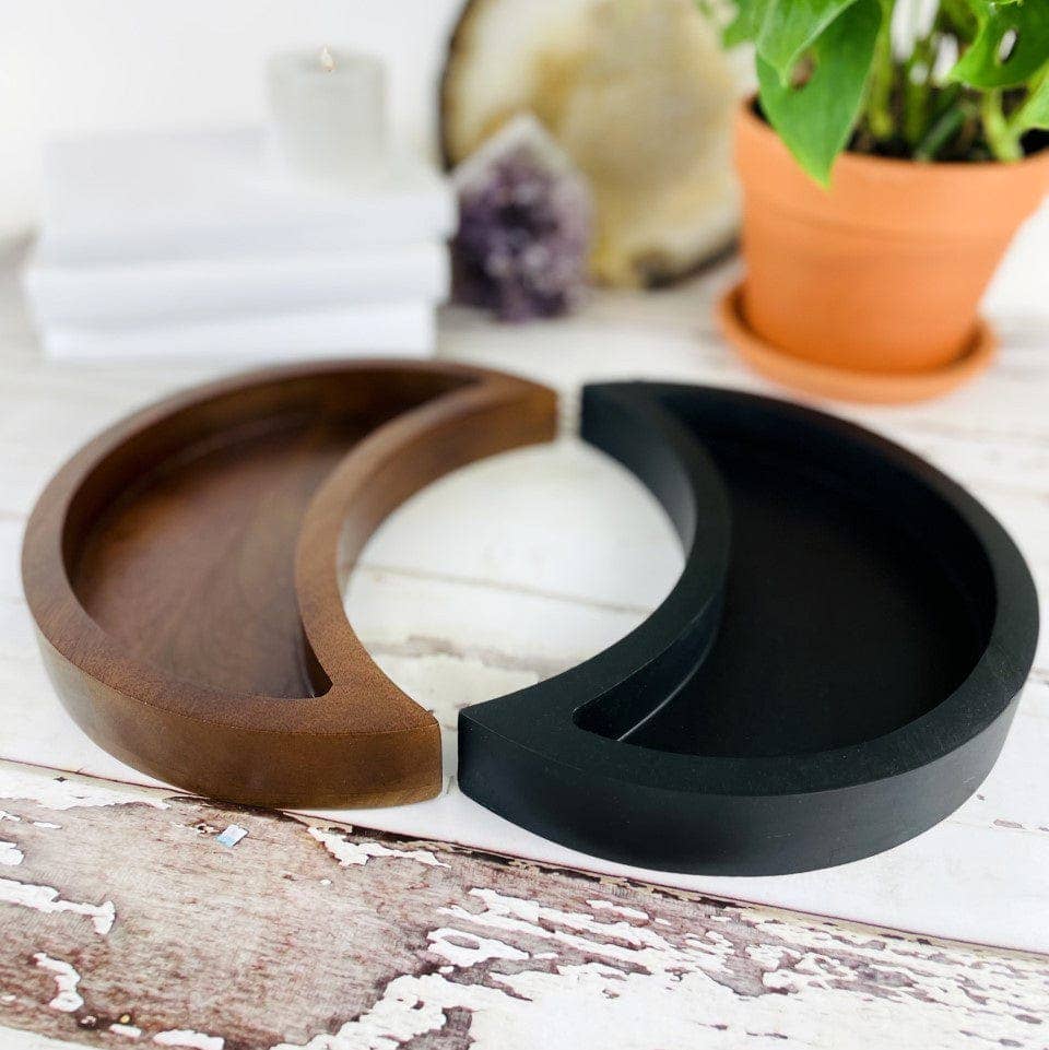 Rock Paradise - Venta al por mayor Bandejas decorativas - Bandeja de exhibición en forma de luna creciente para coleccionistas de cristales - Organizador de madera (Rock Paradise)1