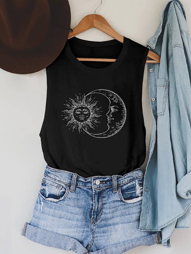 UNISHE - Wholesale Tank Top - Women's - Sun And Moon Print Tank Top STC125C200