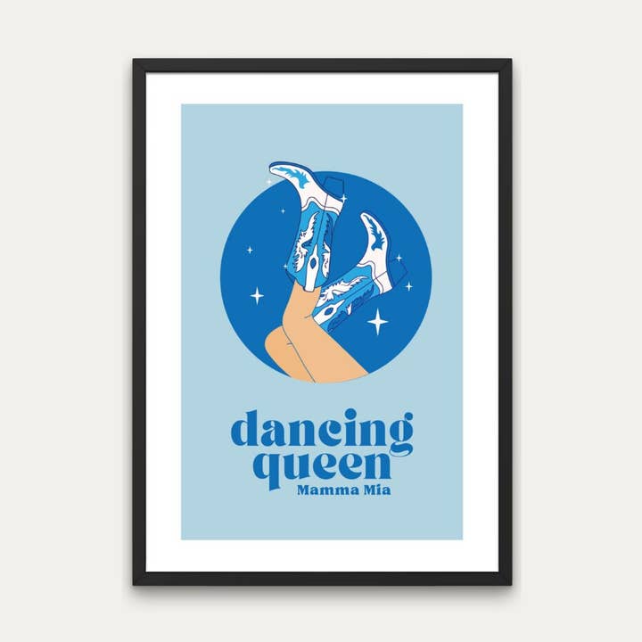 Dancing Queen Print, Mamma Mia Movie Poster, Blue Wall Art for wholesale by Littlepapertrailco