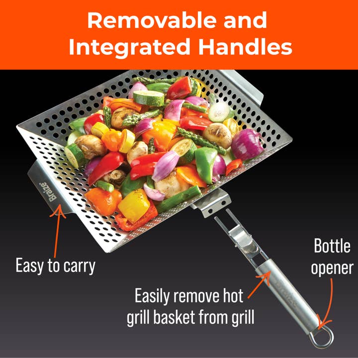 Braize – wholesale Outdoor grill tools – Grill Basket with Removable Handle3