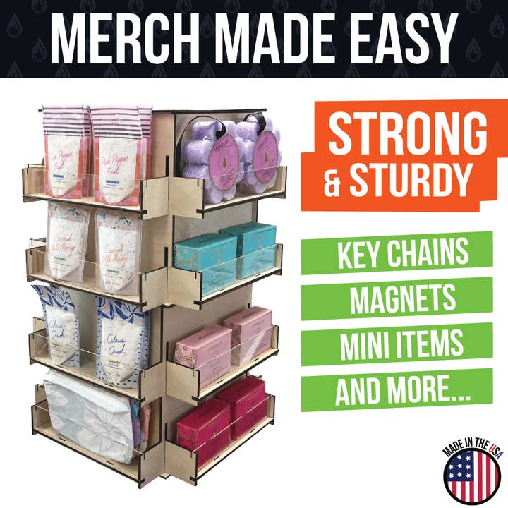 Torched Displays - Wholesale Retailer Display Stand/Case - 4-Sided Rotating Display Stand for Craft Shows, Trade Shows