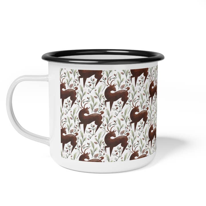 Woodland Deer Enamel Camping Mug for wholesale by Sarah Cochran Artist